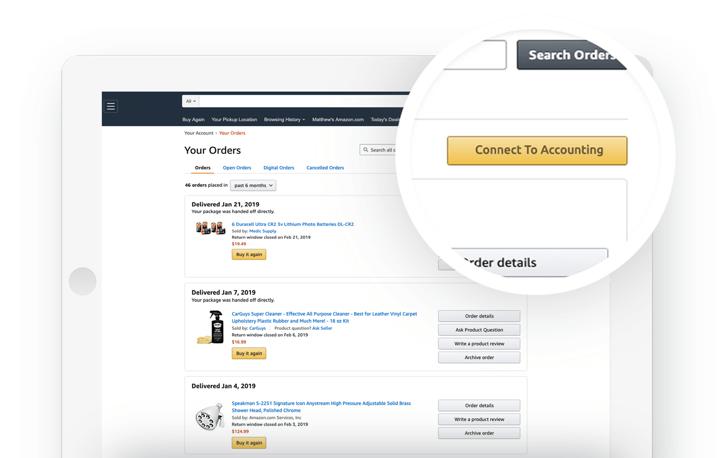 ipad with amazon connection window
