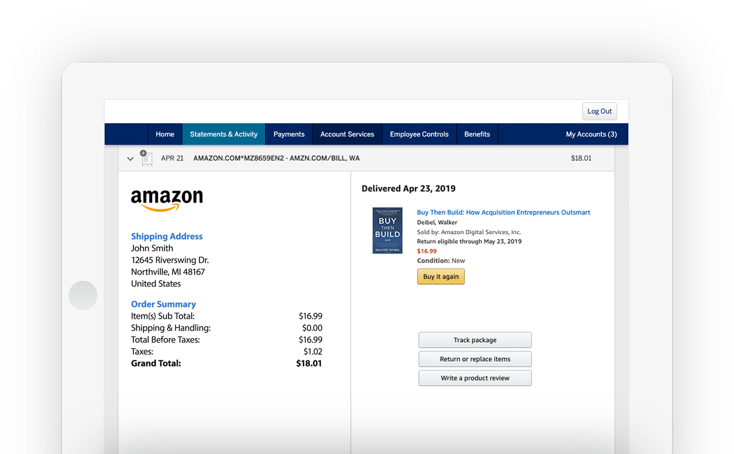 ipad with amex website