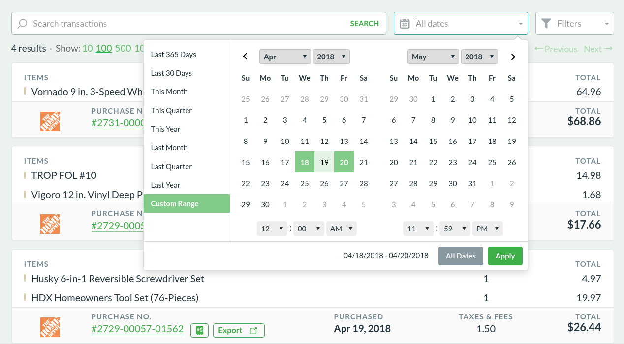 Greenback's Date Selector Tool