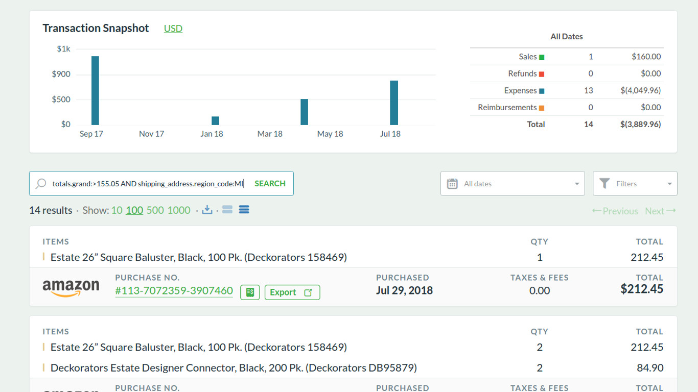 Greenback’s Powerful Search: Grand Total & Shipping Address