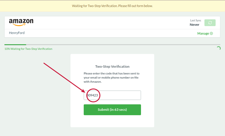 Greenback Two Step Verification Code Prompt