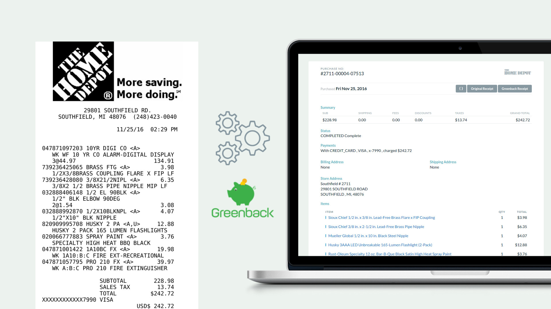 Home Depot Receipt to Greenback